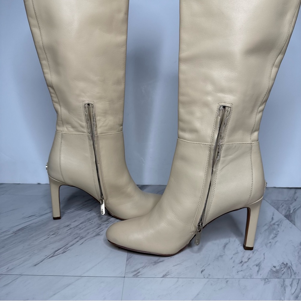 Sam Edelman Shauna Eggshell Leather Tall Heeled Boots 7 1/2 M - Picture 6 of 16